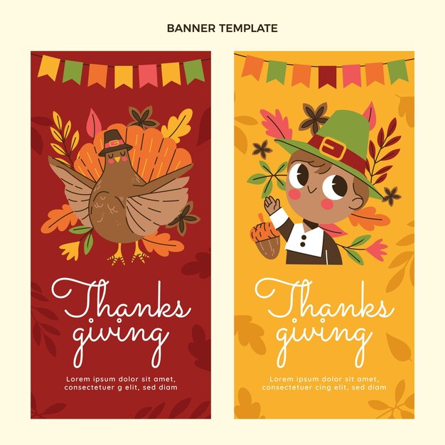 Hand drawn flat thanksgiving vertical banners set