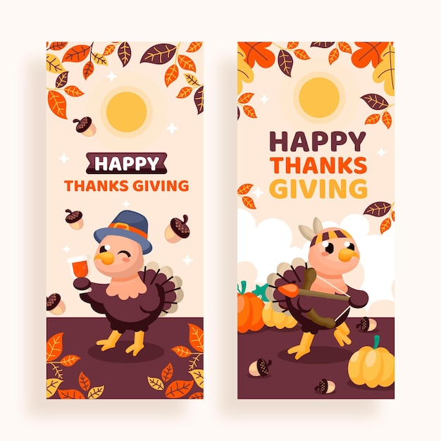 Free vector hand drawn flat thanksgiving vertical banners set