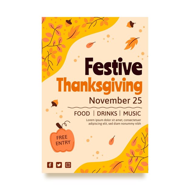 Free vector hand drawn flat thanksgiving vertical poster template