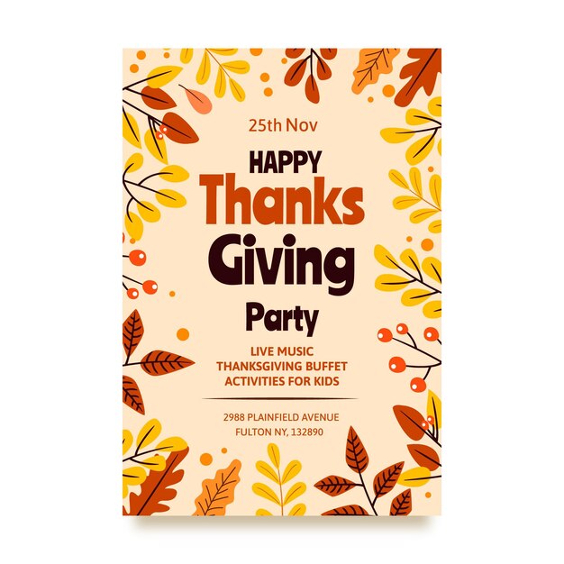 Hand drawn flat thanksgiving vertical poster template