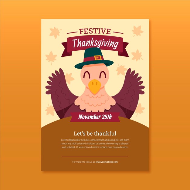Hand drawn flat thanksgiving vertical poster template