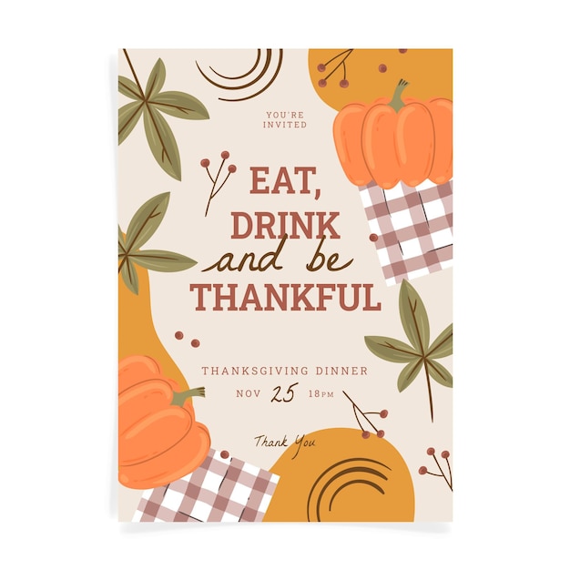 Free vector hand drawn flat thanksgiving vertical poster template