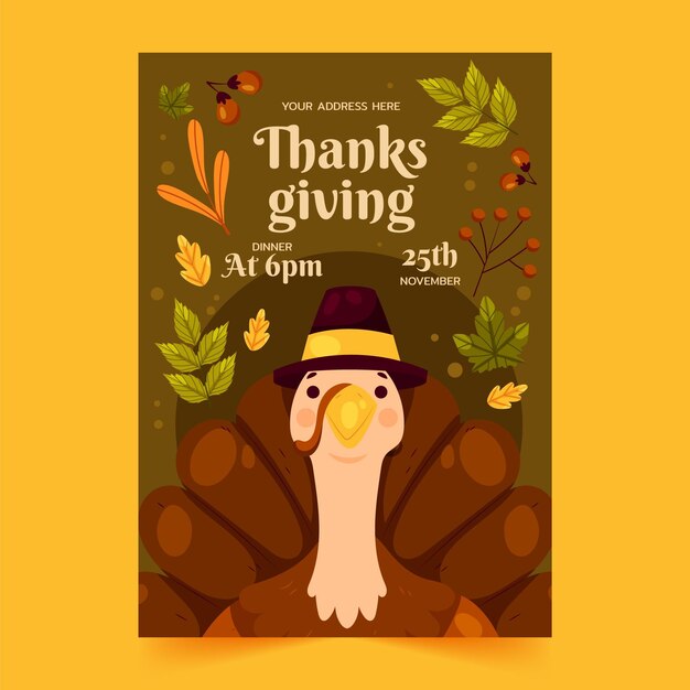 Hand drawn flat thanksgiving vertical poster template