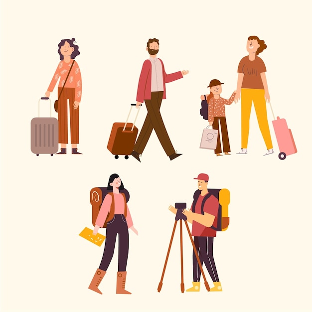 Free vector hand drawn flat tourists set