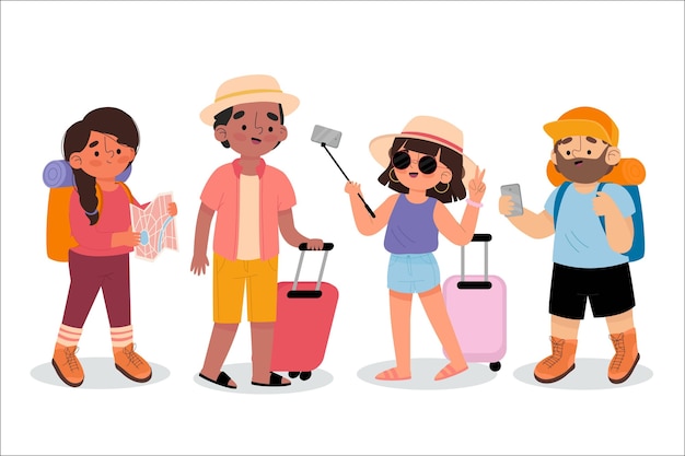 Free vector hand drawn flat tourists