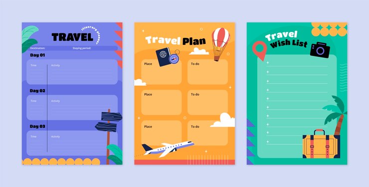 無料Vector 手描きフラット旅行旅程テンプレート