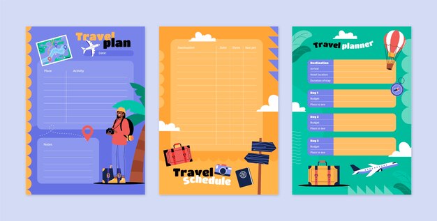 Hand drawn flat travel itinerary template