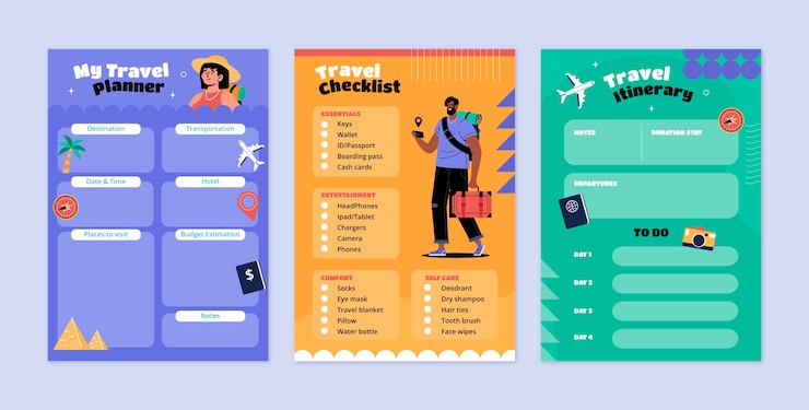 Free Vector hand drawn flat travel itinerary template