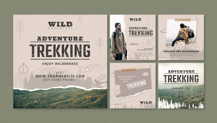Free Vector hand drawn flat trekking instagram post