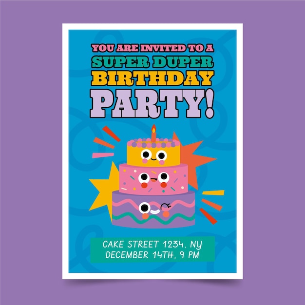 Free vector hand drawn flat trendy cartoon birthday invitation