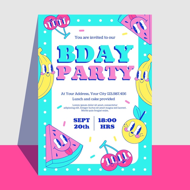 Free vector hand drawn flat trendy cartoon birthday invitation