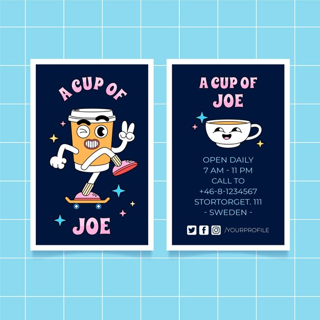 hand drawn flat trendy cartoon business cards