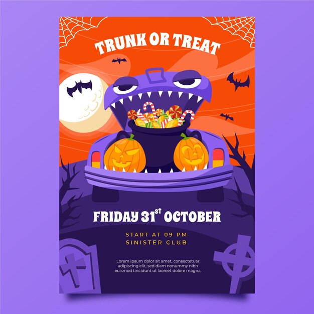 Hand drawn flat trunk or treat vertical poster template free vector download