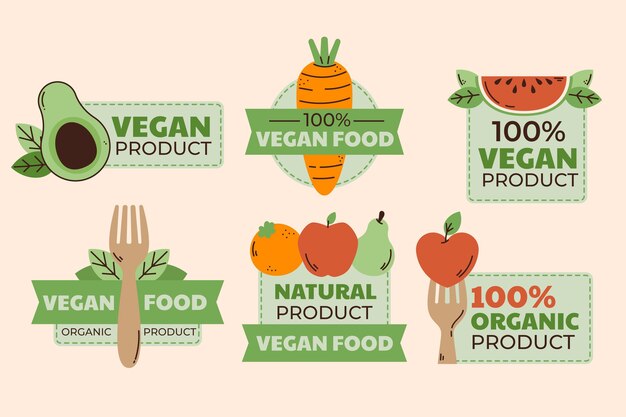 Hand drawn flat vegetarian badges collection