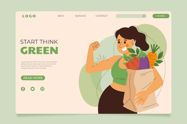 Hand drawn flat vegetarian food landing page template