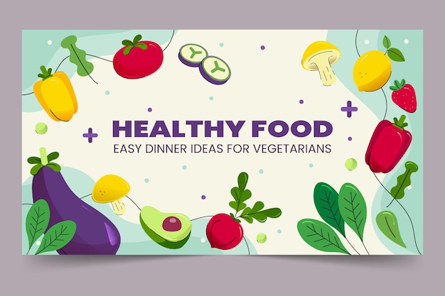 Free vector hand drawn flat vegetarian food youtube thumbnail