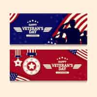 Vettore gratuito set di bandiere orizzontali disegnate a mano per il giorno del veterano piatto