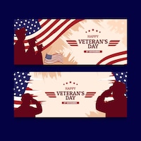 Hand drawn flat veteran's day horizontal banners set