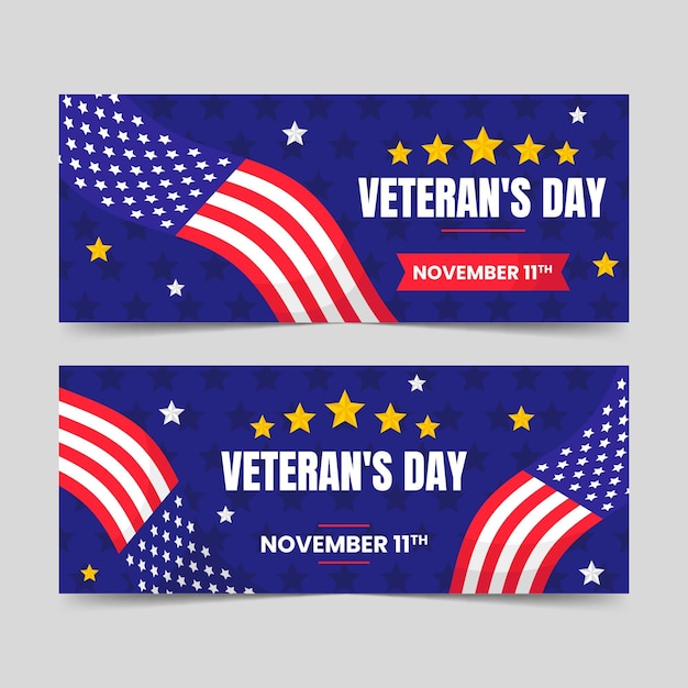 Hand drawn flat veteran's day horizontal banners set