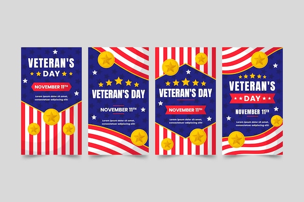 Hand drawn flat veteran's day instagram stories collection