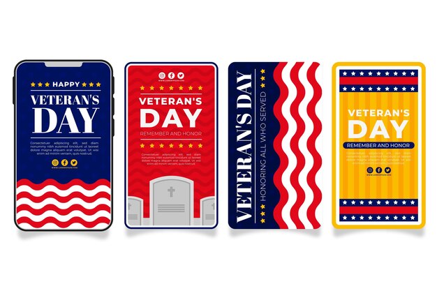 Hand drawn flat veteran's day instagram stories collection