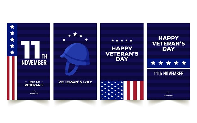 Hand drawn flat veteran's day instagram stories collection