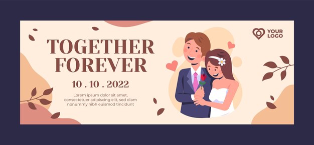 Vettore gratuito copertina facebook di matrimonio piatto disegnato a mano