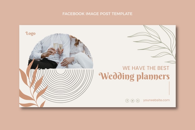 Бесплатное векторное изображение Ручной обращается плоский свадебный планировщик пост в фейсбуке