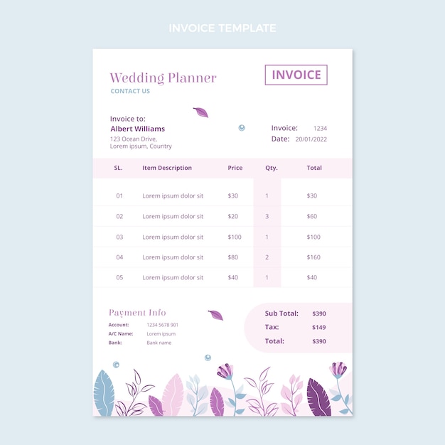 Free vector hand drawn flat wedding planner invoice