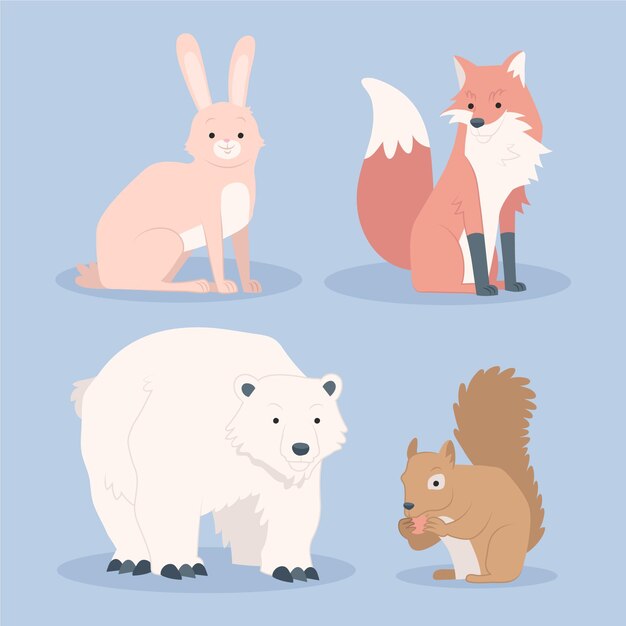 Hand drawn flat winter animals collection