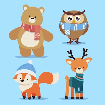 Free Vector | Hand drawn flat winter animals collection Free Vector | Hand drawn flat winter animals collection