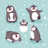 無料ベクター 手描きの平らな冬の動物コレクション