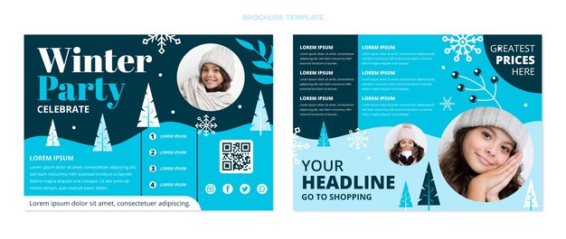 Hand drawn flat winter brochure template