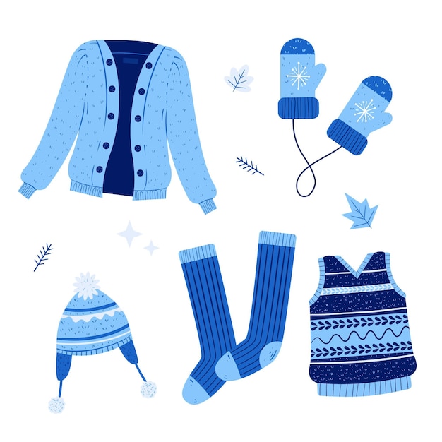 Free vector hand drawn flat winter clothes and essentials collection