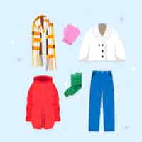 Free vector hand drawn flat winter clothes and essentials collection