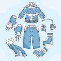 Free vector hand drawn flat winter clothes and essentials collection