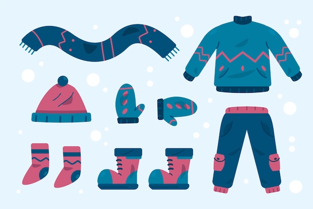 Free vector hand drawn flat winter clothes and essentials collection