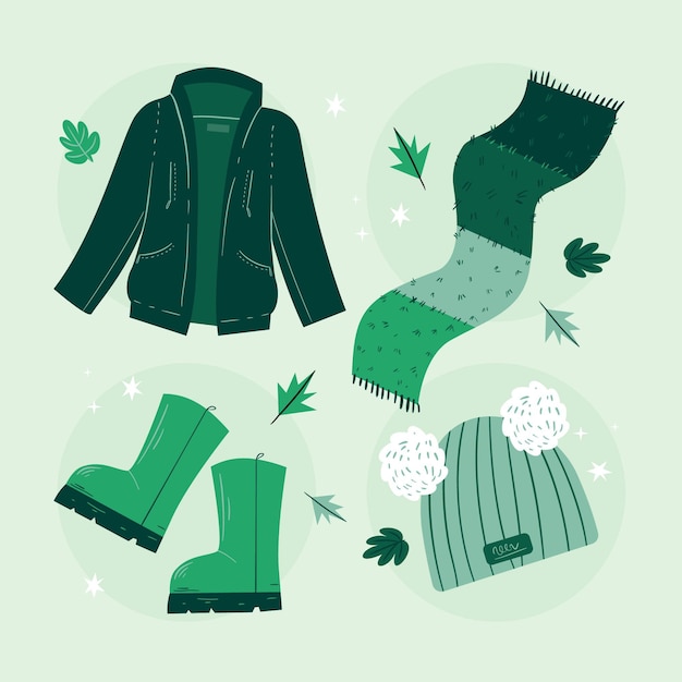 Free vector hand drawn flat winter clothes and essentials collection