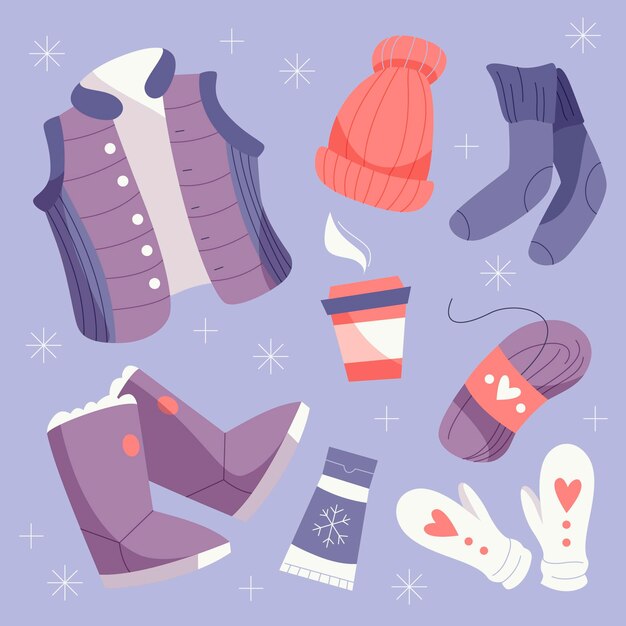 hand drawn flat winter clothes and essentials collection