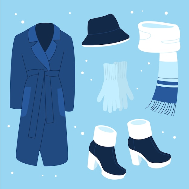 Free vector hand drawn flat winter clothes and essentials collection