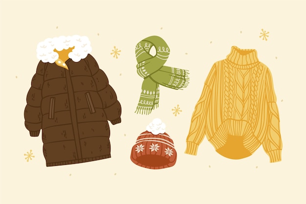 Free vector hand drawn flat winter clothes and essentials collection