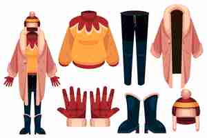 Free vector hand drawn flat winter clothes and essentials collection