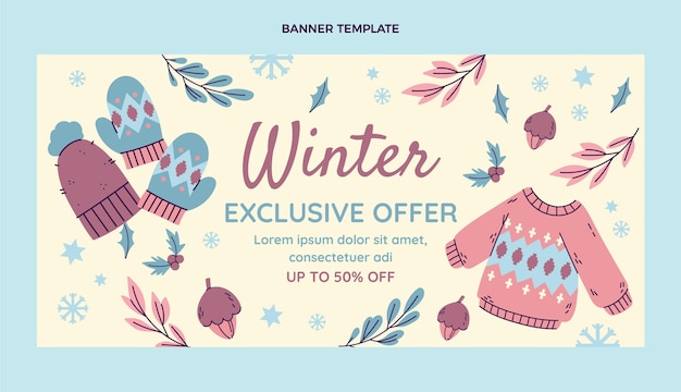 Бесплатное векторное изображение Ручной обращается плоский зимний горизонтальный баннер продажи