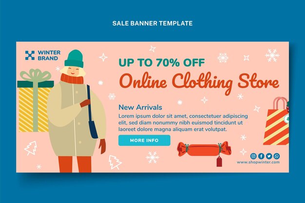 Free vector hand drawn flat winter horizontal sale banner