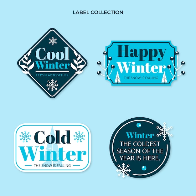 Vettore gratuito collezione di etichette invernali piatte disegnate a mano
