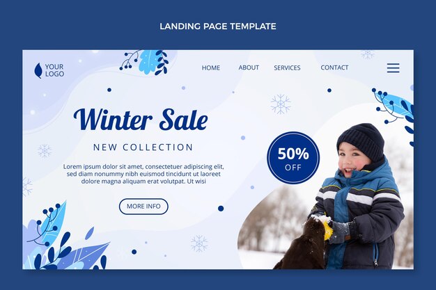 Hand drawn flat winter landing page template