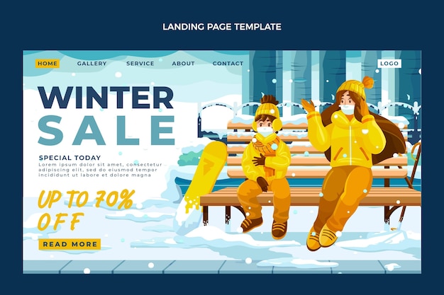 Free vector hand drawn flat winter landing page template