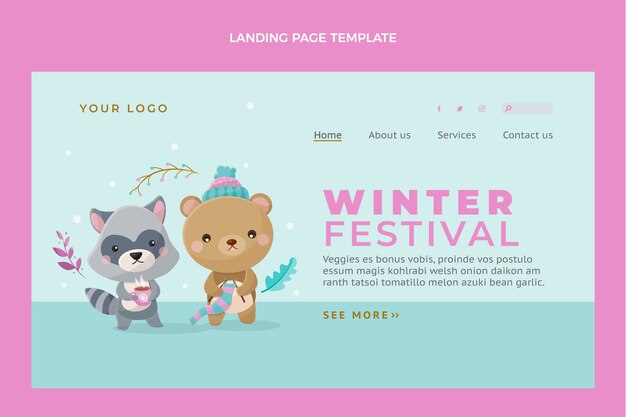 Free vector hand drawn flat winter landing page template