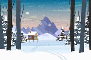 Free vector hand drawn flat winter landscape illustration