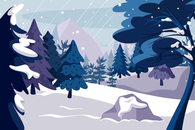 Free vector hand drawn flat winter landscape